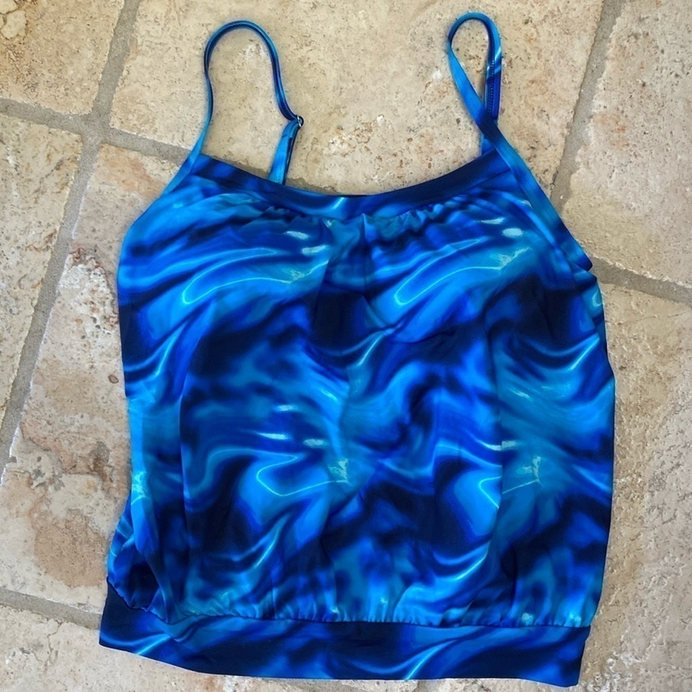 Land’s End tankini top electric blue swirl Swim suit top Beach Coastal Size 12P